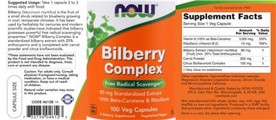 Photo of the NOW Bilberry Complex label