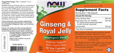 Photo of the NOW Ginseng & Royal Jelly label