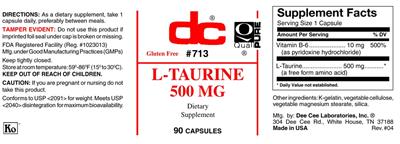 Photo of the DC L-Taurine 500 mg label