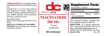 Photo of the DC Niacinamide 500 mg label