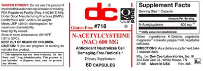 Photo of the DC N-Acetylcysteine (NAC) 600 mg label