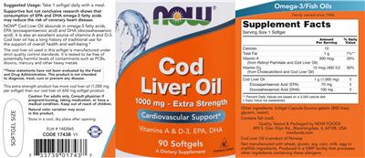 Photo of the NOW Cod Liver Oil 1000 mg - Extra Strength label