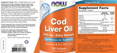 Photo of the NOW Cod Liver Oil 1000 mg - Extra Strength label