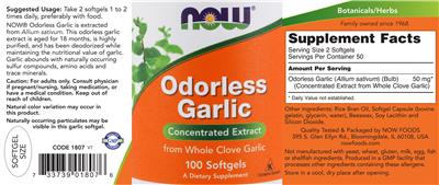 Photo of the NOW Odorless Garlic label