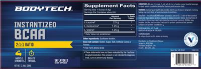 Photo of the BodyTech Instantized BCAA Unflavored label
