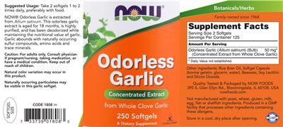 Photo of the NOW Odorless Garlic label