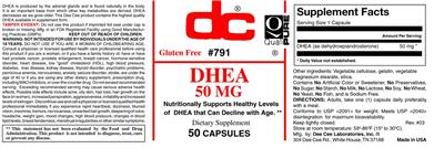 Photo of the DC DHEA 50 mg label