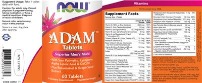 Photo of the NOW ADAM Tablets label