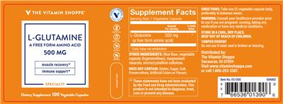 Photo of the The Vitamin Shoppe L-Glutamine 500 mg label