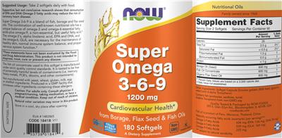 Photo of the NOW Super Omega 3-6-9 1200 mg label