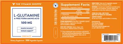 Photo of the The Vitamin Shoppe L-Glutamine 500 mg label
