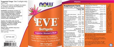 Photo of the NOW Eve Softgels label