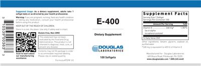 Photo of the Douglas Laboratories E-400 label