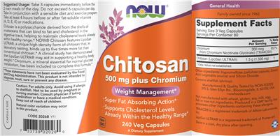 Photo of the NOW Chitosan 500 mg Plus Chromium label