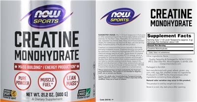 Photo of the NOW Sports Creatine Monohydrate label