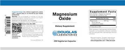 Photo of the Douglas Laboratories Magnesium Oxide label