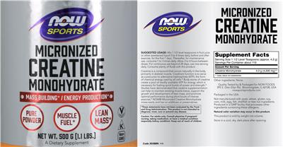 Photo of the NOW Sports Micronized Creatine Monohydrate label