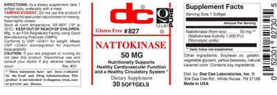 Photo of the DC Nattokinase 50 mg label
