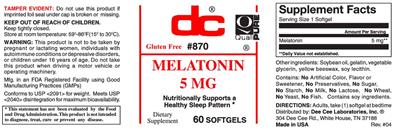 Photo of the DC Melatonin 5 mg label