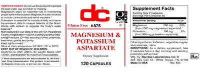 Photo of the DC Magnesium & Potassium Aspartate label