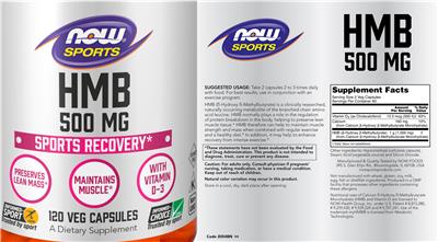 Photo of the NOW Sports HMB 500 mg label
