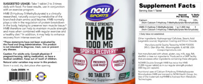 Photo of the NOW Sports Double Strength HMB 1000 mg label