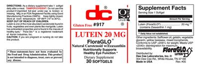 Photo of the DC Lutein 20 mg label