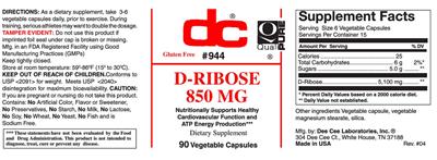 Photo of the DC D-Ribose 850 mg label
