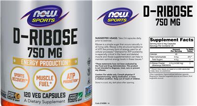 Photo of the NOW Sports D-Ribose 750 mg label