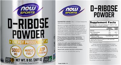 Photo of the NOW Sports D-Ribose Powder 5000 mg label