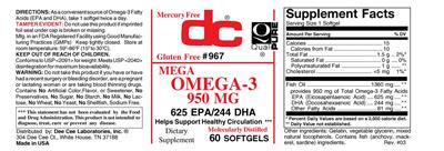 Photo of the DC Mega Omega-3 950 mg label