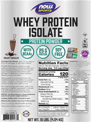 Photo of the NOW Sports Whey Protein Isolate Dutch Chocolate label