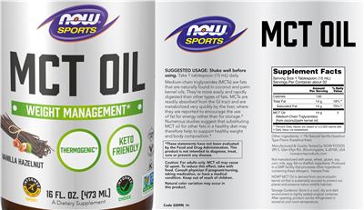 Photo of the NOW Sports MCT Oil Vanilla Hazelnut label
