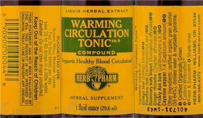 Photo of the Herb Pharm Warming Circulation Tonic Compound label