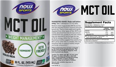 Photo of the NOW Sports MCT Oil Chocolate Mocha label