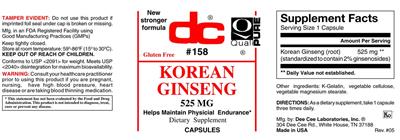 Photo of the DC Korean Ginseng 525 mg label