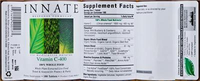 Photo of the Innate Response Formulas Vitamin C-400 label