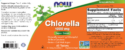 Photo of the NOW Chlorella 1000 mg label