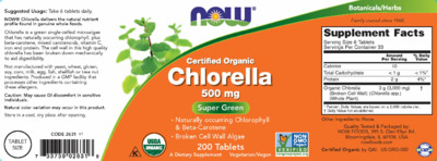 Photo of the NOW Chlorella 500 mg label