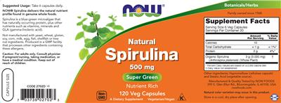 Photo of the NOW Natural Spirulina 500 mg label