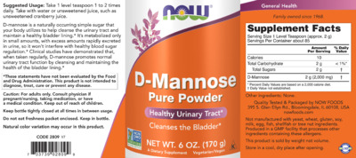 Photo of the NOW D-Mannose Pure Powder label