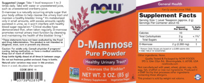 Photo of the NOW D-Mannose Pure Powder label