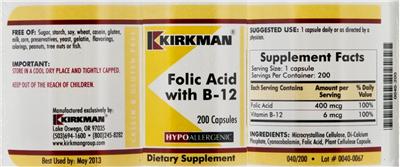 Photo of the Kirkman Folic Acid With B-12 label