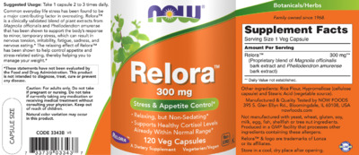 Photo of the NOW Relora 300 mg label