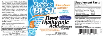 Photo of the Doctor's Best Best Hyaluronic Acid with Chondroitin Sulfate label