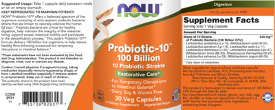 Photo of the NOW Probiotic-10 100 Billion label