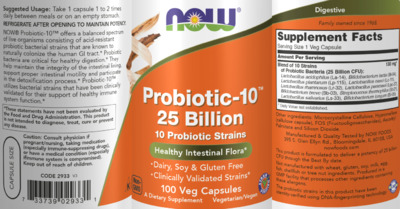 Photo of the NOW Probiotic-10 25 Billion label