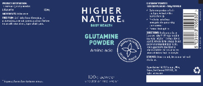 Photo of the Higher Nature Glutamine Powder label