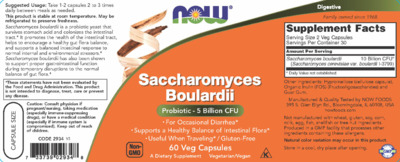 Photo of the NOW Saccharomyces Boulardii label
