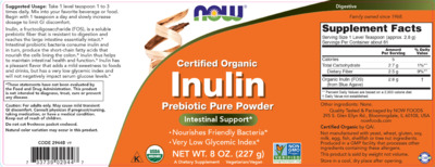 Photo of the NOW Certified Organic Inulin label